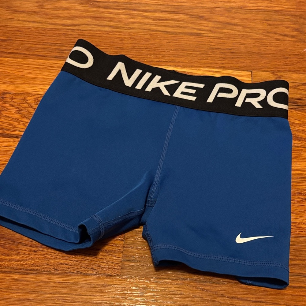 Nike Kids Blue Nike Pros Shorts with Black Waistband- Medium